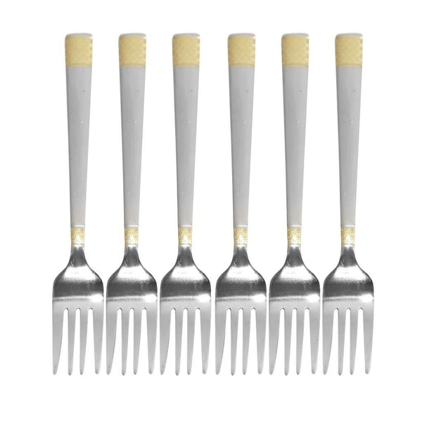 Stainless Steel Tableware Silver and Gold Fruit Fork Kitchen Utensils Set of 6 Pcs 15 cm