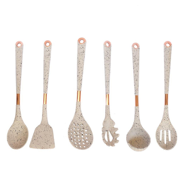 High Quality Plastic Kitchen Cutlery Utensil Spoon Set of 6 Pcs with Stand 40 cm (Ctn Box 12 units)