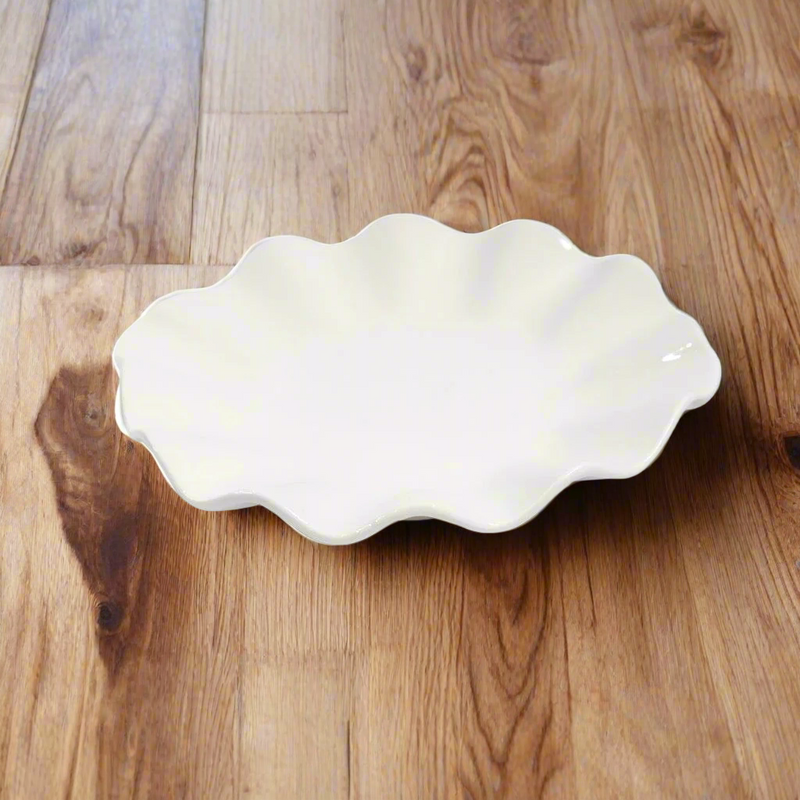 White Ceramic Tableware Ceramic Ruffle Serving Platter 9"  (Ctn Box 40 units)