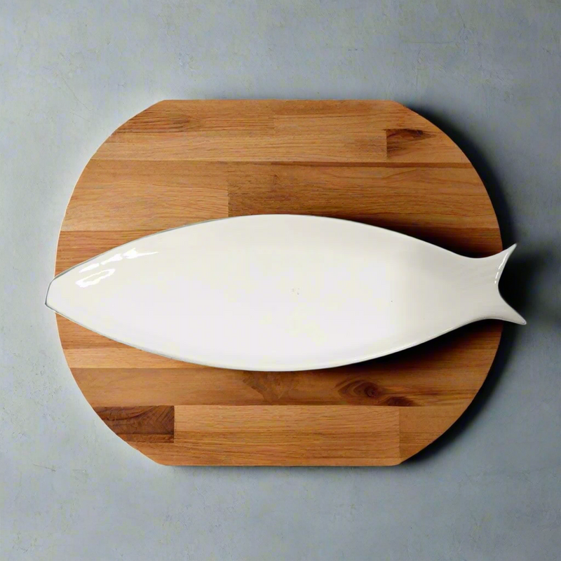 White Ceramic Tableware Ceramic Serving Plate Fish Design  16"  (Ctn Box 30 units)