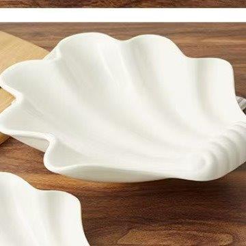 White Ceramic Tableware Ceramic Serving Plate Leaf Design  11"  (Ctn Box 15 units)
