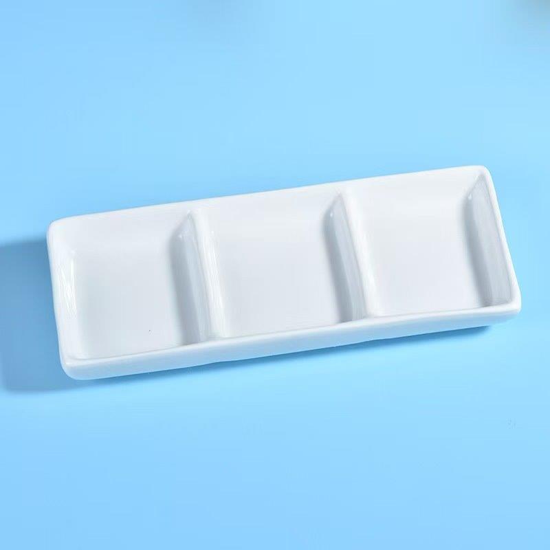 White Ceramic Tableware Divided Dish Plate Dipping Bowl Sauce Dish 8"  (Ctn Box 80 units)