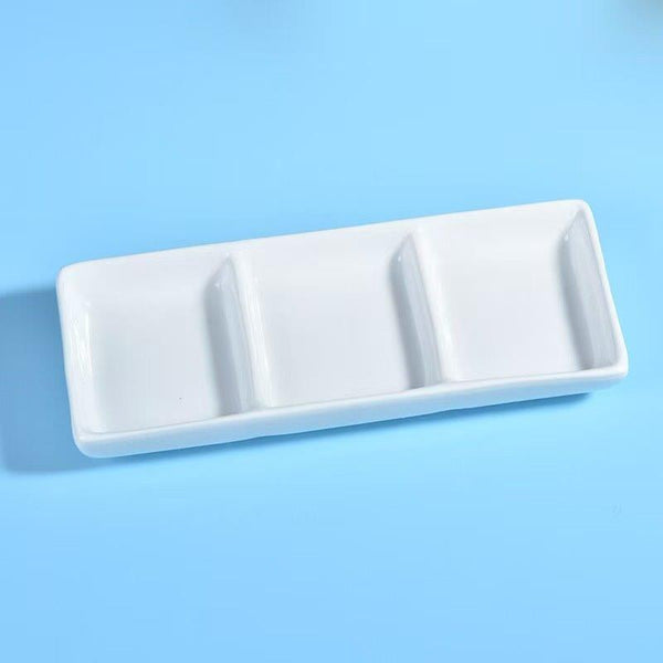 White Ceramic Tableware Divided Dish Plate Dipping Bowl Sauce Dish 8"  (Ctn Box 80 units)