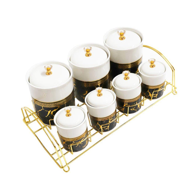Abstract Print Ceramic Canister Set of 7 Pcs and Stand 650 ml/180 ml (Ctn Box 6 units)