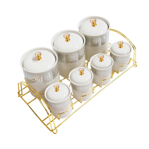 Abstract Print Ceramic Canister Set of 7 Pcs and Stand 650 ml/180 ml (Ctn Box 6 units)