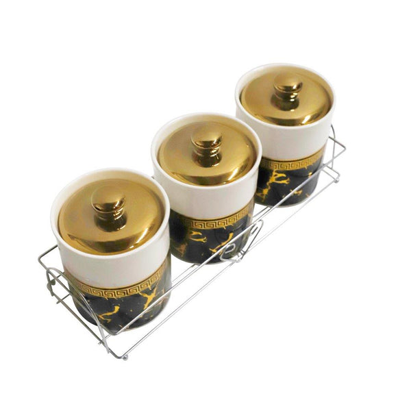 Abstract Print Ceramic Canister Set of 3 Pcs and Stand 650 ml (Ctn Box 16 units)