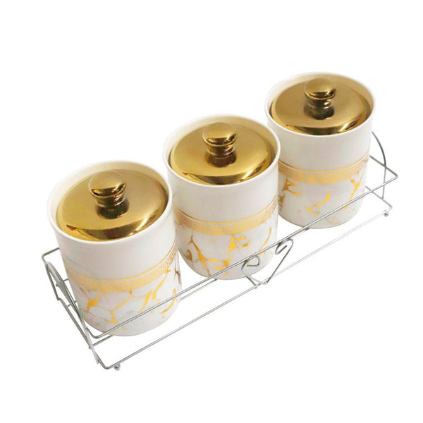 Abstract Print Ceramic Canister Set of 3 Pcs and Stand 650 ml (Ctn Box 16 units)