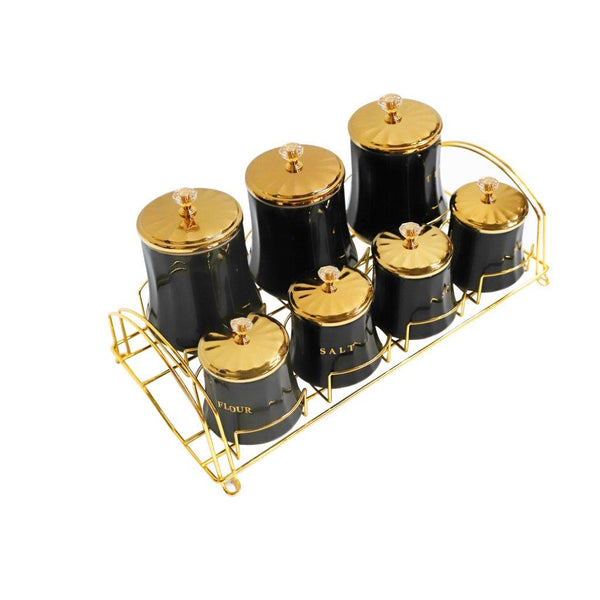 Abstract Print Ceramic Canister Set of 7 Pcs and Stand 650 ml/180 ml (Ctn Box 6 units)