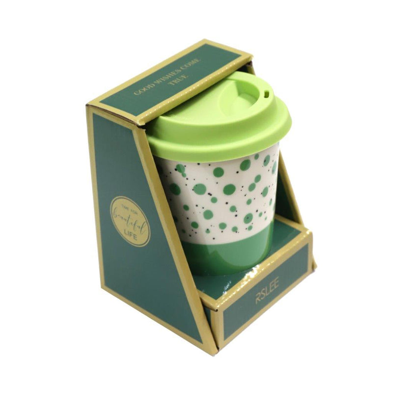 Bone China Ceramic Coffee Mug Decal Mug with Silicone Lid Abstract Print 400 ml (Ctn Box 48 units)