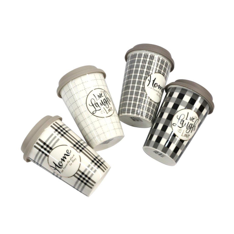 Bone China Ceramic Coffee Mug Decal Mug with Silicone Lid Abstract Print 400 ml (Ctn Box 48 units)