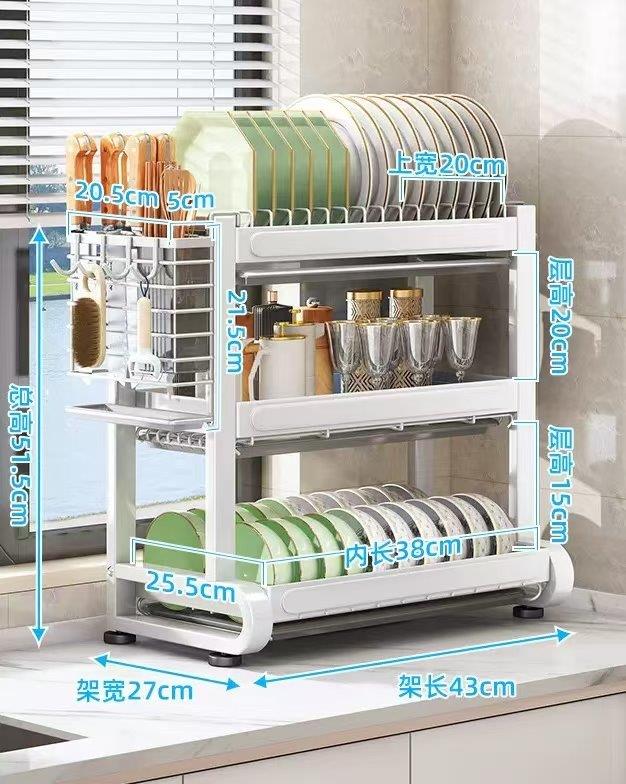 Kitchen Storage Metal Dish Rack 3 Tier Cutlery Storage Organizer 43*27*51 cm (Ctn Box 6 units)