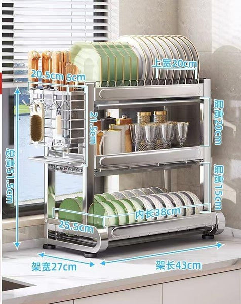 Kitchen Storage Metal Dish Rack 3 Tier Cutlery Storage Organizer 43*27*51 cm (Ctn Box 6 units)