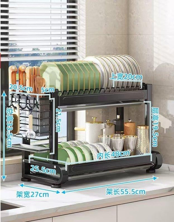 Kitchen Storage Metal Dish Rack 2 Tier Cutlery Storage Organizer 55.5*27*33.5 cm (Ctn Box 6 units)