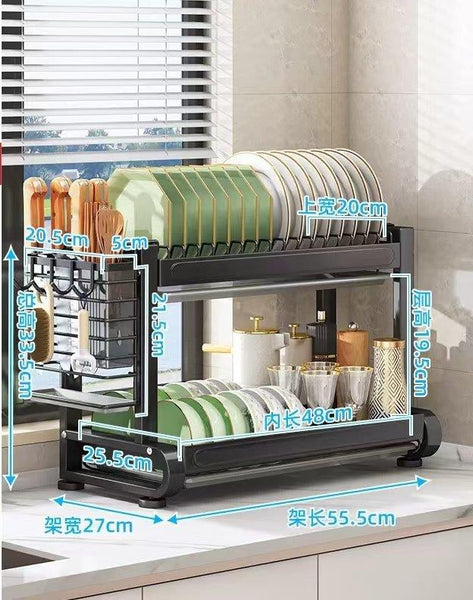 Kitchen Storage Metal Dish Rack 2 Tier Cutlery Storage Organizer 55.5*27*33.5 cm (Ctn Box 6 units)