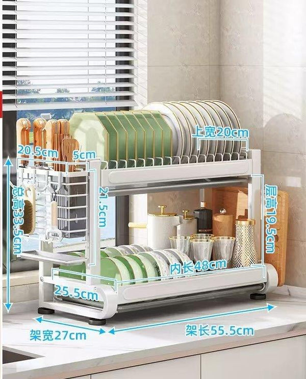 Kitchen Storage Metal Dish Rack 2 Tier Cutlery Storage Organizer 55.5*27*33.5 cm (Ctn Box 6 units)