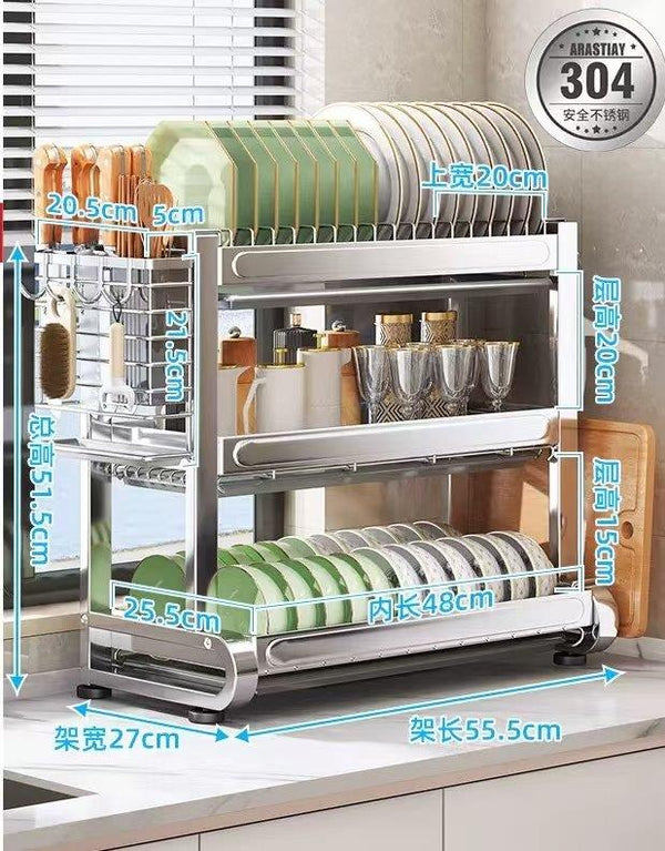 Kitchen Storage Metal Dish Rack 3 Tier Cutlery Storage Organizer 55.5*27*51 cm (Ctn Box 6 units)