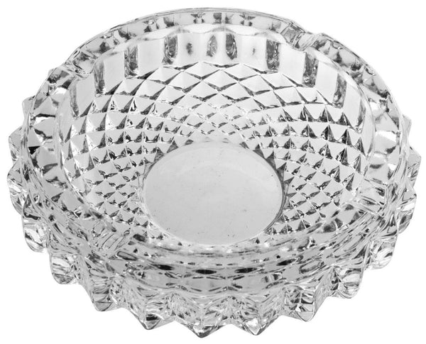 Crystal Cut Modern Clear Round Glass Ashtray (Ctn Box 48 units)