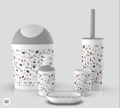 Plastic Colourful Bathroom Accessories Soap Dispenser Toothbrush Holder Set of 5 Pcs (Ctn Box 6 units)