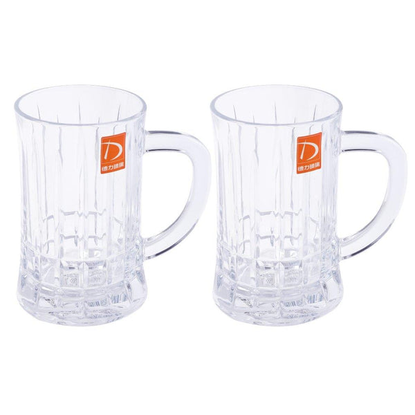 Premium Lead Free Glass Drinking Mug Tumbler with Handle Set of 2 Pcs (Ctn Box 12 units)