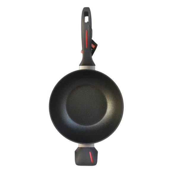 Black Granite Non Stick Marble Coated Die Cast Aluminium Wok with Lid Induction Silicone Handle 26 cm