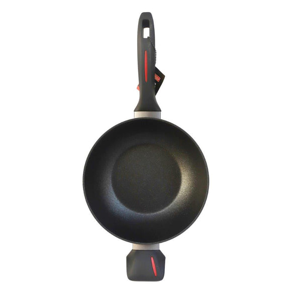 Black Granite Non Stick Marble Coated Die Cast Aluminium Wok with Lid Induction Silicone Handle 26 cm (Ctn Box 10 units)
