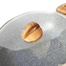 Grey Granite Non Stick Marble Coated Die Cast Forged Aluminium Karahi with Lid Induction Wooden Handle 28 cm (Ctn Box 10 units)
