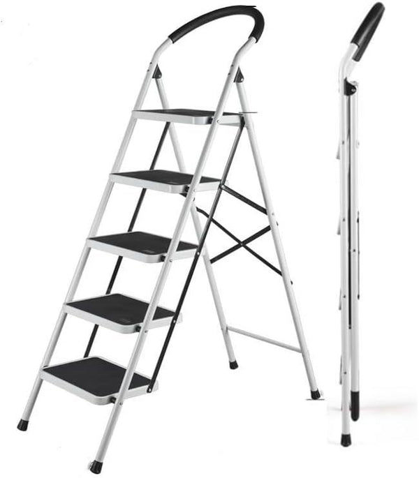 Kitchen Ladder Folding 5 Step Stool with Wide Anti-Slip Pedal (Ctn Box 4 units)