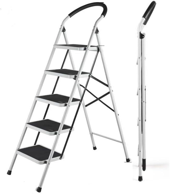 Kitchen Ladder Folding 5 Step Stool with Wide Anti-Slip Pedal (Ctn Box 4 units)