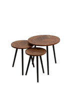 Round Metal Metal Accent Nesting Coffee Table Timber Pattern and Abstract Design Body Set of 3 Pcs 50*50*49/40*40*44/30*30*39  (Ctn Box 1 units)