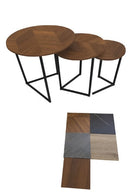 Round Metal Metal Accent Nesting Coffee Table Timber Pattern and Abstract Design Body Set of 3 Pcs 30*30*40/50*50*50/40*40*45  (Ctn Box 1 units)