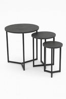 Round Metal Metal Accent Nesting Coffee Table Timber Pattern and Abstract Design Body Set of 3 Pcs 30*30*40/50*50*50/40*40*45  (Ctn Box 1 units)