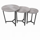 Round Metal Metal Accent Nesting Coffee Table Timber Pattern and Abstract Design Body Set of 3 Pcs (Ctn Box 1 units)