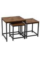 Square Metal Metal Accent Nesting Coffee Table Timber Pattern and Abstract Design Body Set of 3 Pcs 40*40*45/34*34*40/45*45*50  (Ctn Box 1 units)
