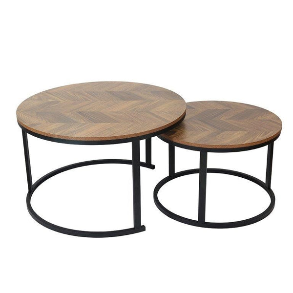 Round Metal Metal Accent Nesting Coffee Table Timber Pattern and Abstract Design Body Set of 3 Pcs 60*60*40/80*80*48 cm (Ctn Box 1 units)