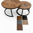 Round Metal Metal Accent Nesting Coffee Table Timber Pattern and Abstract Design Body Set of 3 Pcs 60*60*40/80*80*48 cm (Ctn Box 1 units)