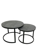 Round Metal Metal Accent Nesting Coffee Table Timber Pattern and Abstract Design Body Set of 3 Pcs 60*60*40/80*80*48 cm (Ctn Box 1 units)