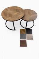 Round Metal Metal Accent Nesting Coffee Table Timber Pattern and Abstract Design Body Set of 3 Pcs 60*60*40/80*80*48 cm (Ctn Box 1 units)