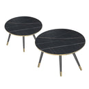 Round Gold Metal Accent Nesting Coffee Table Marble Pattern Top Set of 3 Pcs 40*40/50*44/60*48 cm (Ctn Box 1 units)