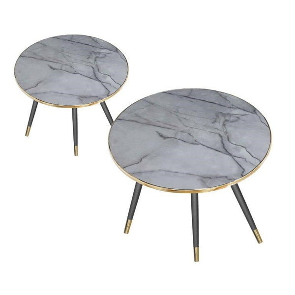 Round Gold Metal Accent Nesting Coffee Table Marble Pattern Top Set of 3 Pcs 40*40/50*44/60*48 cm (Ctn Box 1 units)