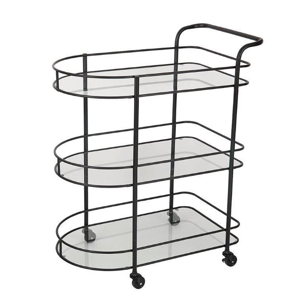 Glass and Metal 2 Tier Serving Cart Coffee Table with Wheels 75*42*90 cm (Ctn Box 1 units)