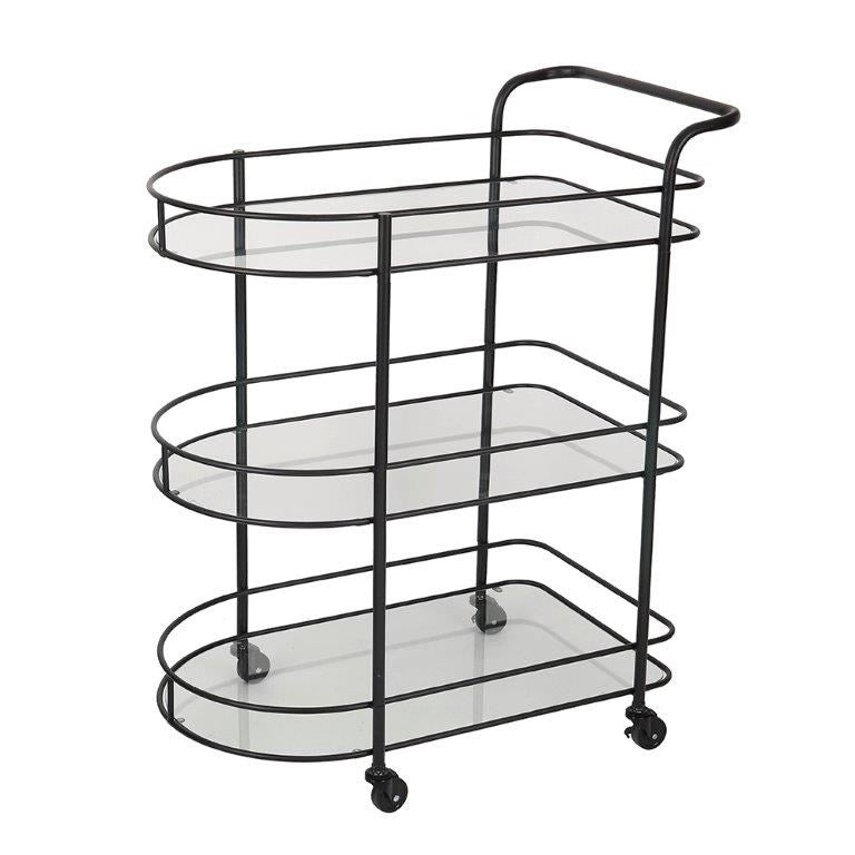 Glass and Metal 2 Tier Serving Cart Coffee Table with Wheels 75*42*90 cm (Ctn Box 1 units)