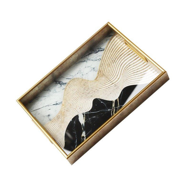 Deco Abstract Design Rectangular MDF Serving Tray Set of 2 Pcs  35*25*4/40*30*4 cm (Ctn Box 8 units)