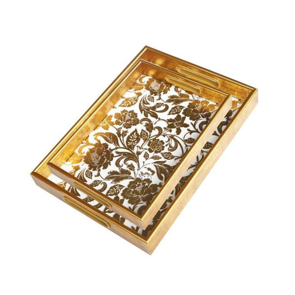 Deco Abstract Design Rectangular MDF Serving Tray Set of 2 Pcs  35*25*4/40*30*4 cm (Ctn Box 8 units)
