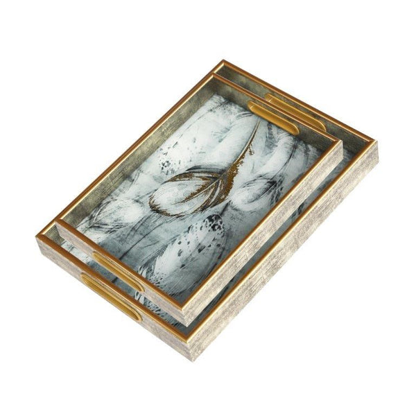 Deco Abstract Design Rectangular MDF Serving Tray Set of 2 Pcs  35*25*4/40*30*4 cm (Ctn Box 8 units)