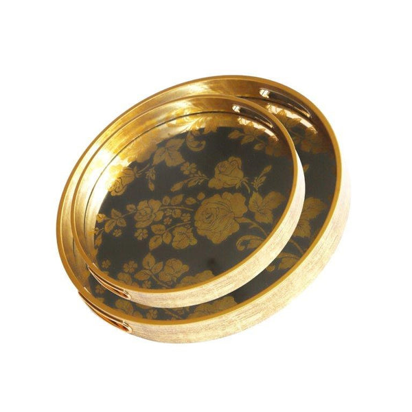 Deco Abstract Design Round MDF Serving Tray Set of 2 Pcs  35.5*35.5*4/39.5*39.5*4 cm (Ctn Box 8 units)