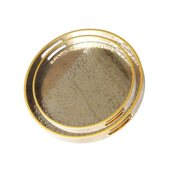 Deco Abstract Design Round MDF Serving Tray Set of 2 Pcs  35.5*35.5*4/39.5*39.5*4 cm (Ctn Box 8 units)
