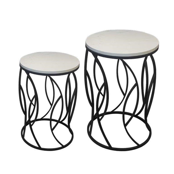 Metal Marbletop Abstract Design Round Side Table Set of 2 38*54/36*48 cm (Ctn Box 1 units)