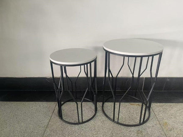 Metal Marbletop Abstract Design Round Side Table Set of 2 38*55/36*50 cm 38*54/36*48 cm (Ctn Box 1 units)