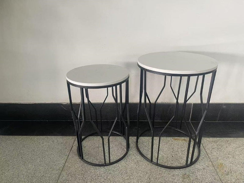 Metal Marbletop Abstract Design Round Side Table Set of 2 38*55/36*50 cm 38*54/36*48 cm (Ctn Box 1 units)