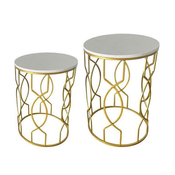 Metal Marbletop Abstract Design Round Side Table Set of 2 38*55/36*50 cm (Ctn Box 1 units)